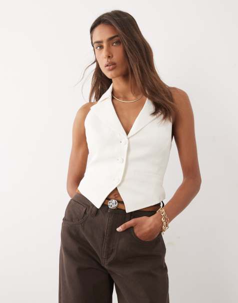 Good American – Luxe – Gräddvit, mjuk kostymväst med halterneck - view 1