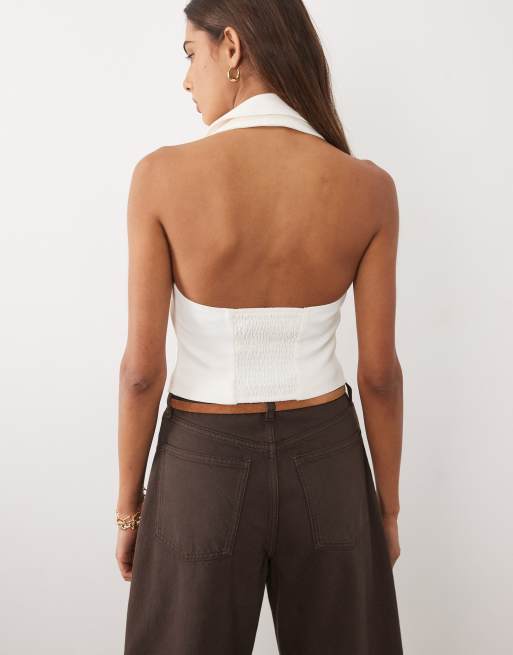 Good American - Luxe - Lys cremehvid habitvest med halterneck, 4 af 4