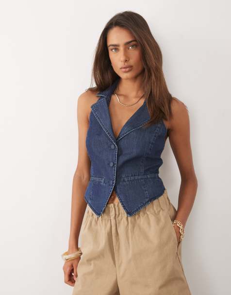 Good American luxe suiting halter neck vest in bright indigo - part of a set - view 1