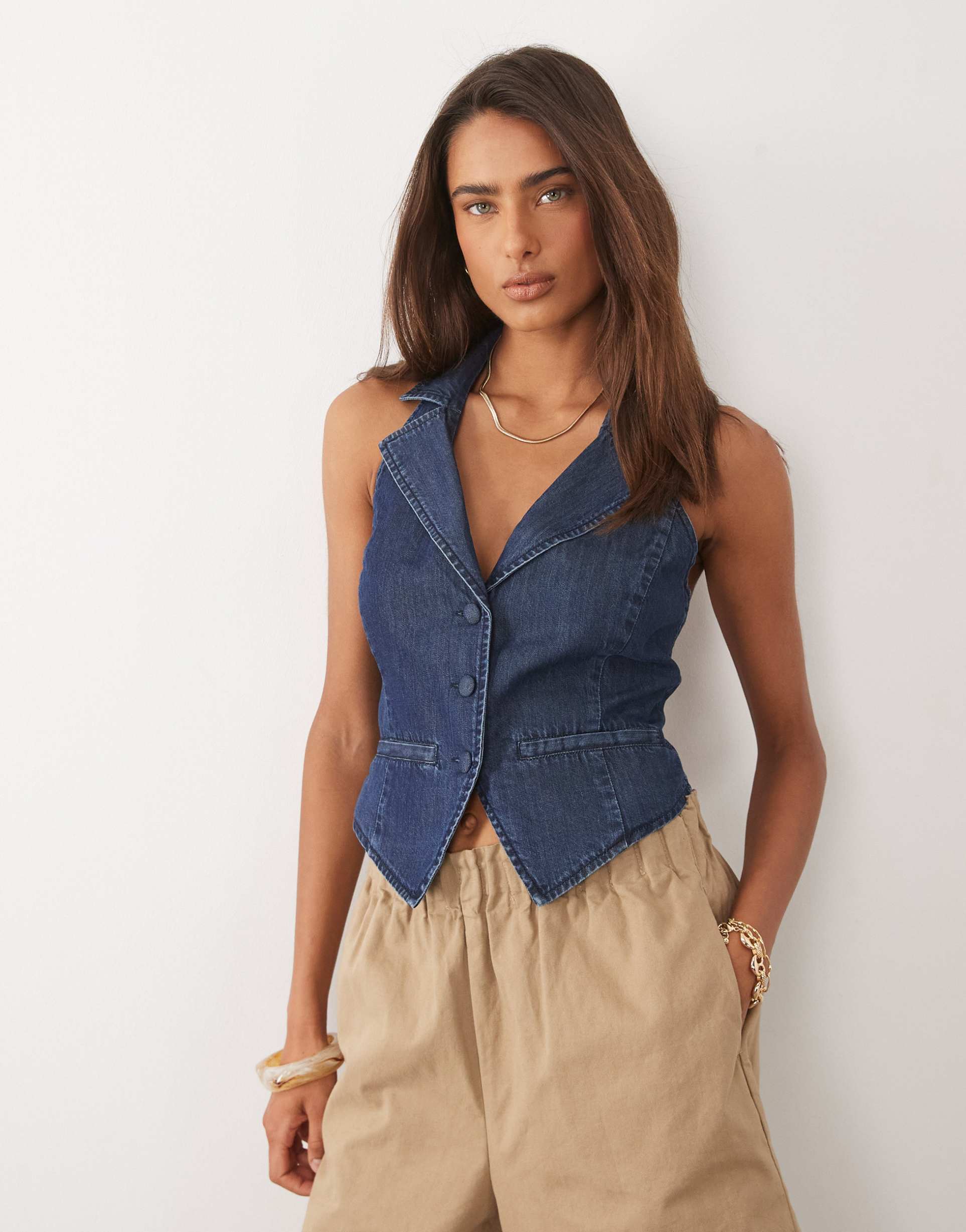 good american luxe suiting halter neck vest in bright indigo - part of a set