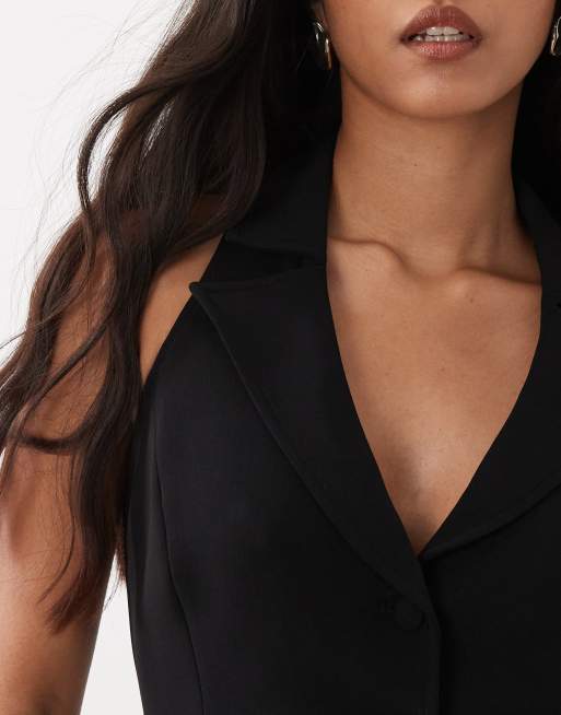 Good American luxe suiting halter neck waistcoat co-ord in black , 2 of 4