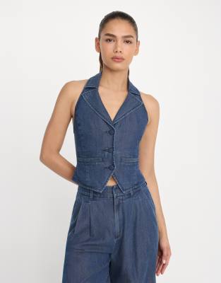 Good American Luxe Suiting Halter Neck Waistcoat Co-ord In Blue