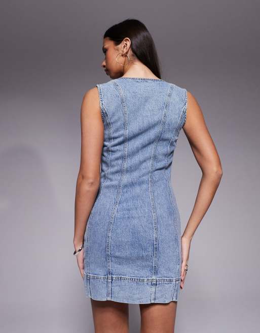 Good American - Lyseblå denim-minikjole med knapper foran, 2 af 4