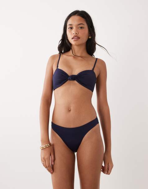 Good American matte good waist cheeky bikini bottom co-ord in navy - view 1