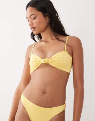 Good American Matte Twist Bikini Bandeau Bikini Top Co-ord In Brown