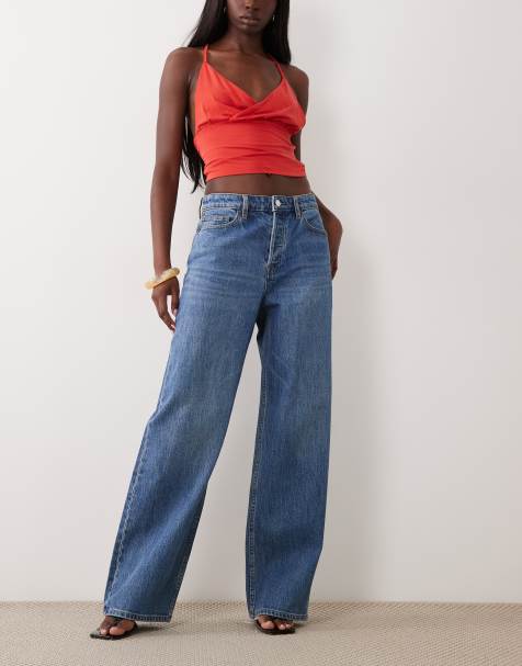 Good American – Mellanblå, tvättade jeans i vintagestil med hög midja och vida ben - view 1