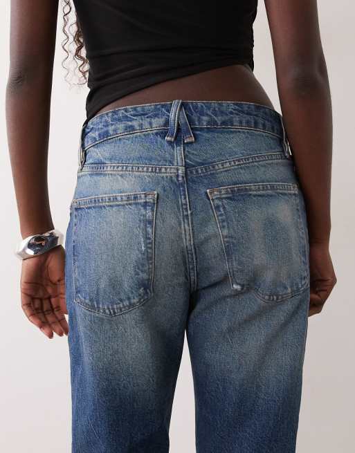 Good American – Mellanblå, tvättade jeans med raka ben och hög midja, 4 av 5