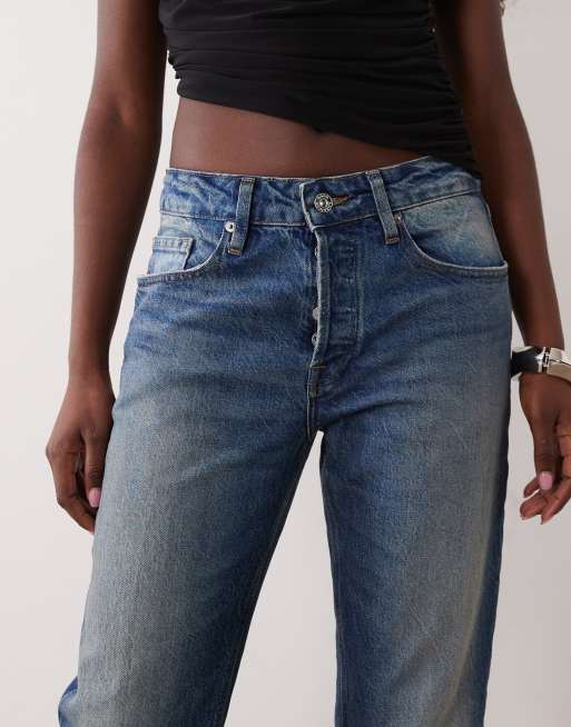 Good American – Mellanblå, tvättade jeans med raka ben och hög midja, 5 av 5