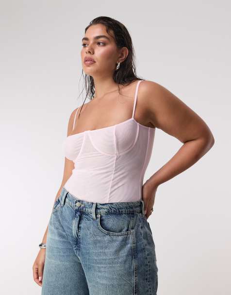 Good American mesh bustier bodysuit in bubblegum - view 1