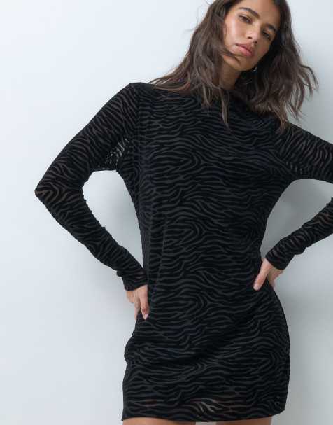 Good American mesh turtleneck long sleeve dress in black - view 1