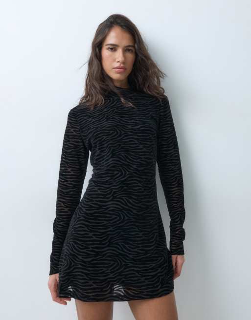 Good American mesh turtleneck long sleeve dress in black, 5 of 5