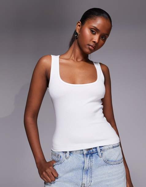Good American micro rib knit tank top in white - view 1
