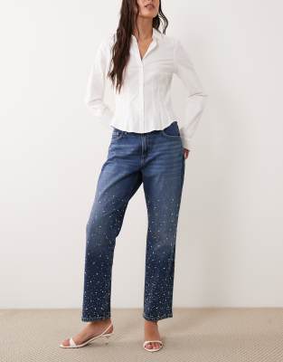 Good American Mid Rise Icon Straight Leg Cropped Pearl Jeans In Blue