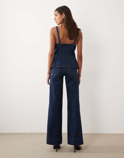 Good American – Mörkblå, tvättade palazzo-jeans med midja, del av set, 3 av 5