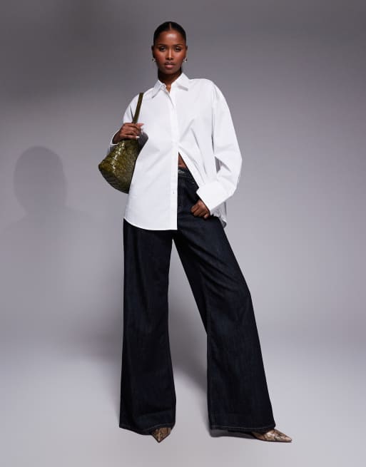 Good American oversized adjustable waist poplin shirt in white, 2 of 4