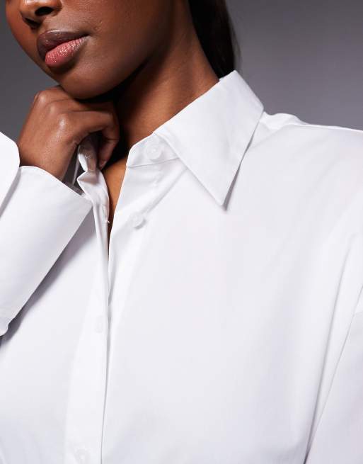 Good American oversized adjustable waist poplin shirt in white, 3 of 4