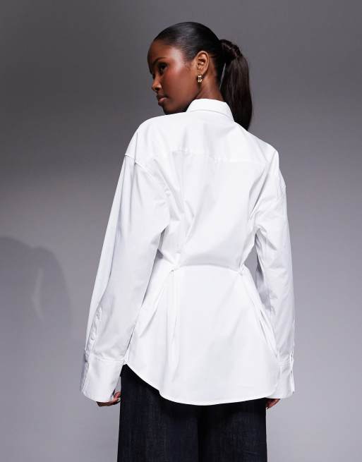 Good American oversized adjustable waist poplin shirt in white, 4 of 4