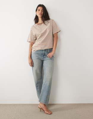 Good American The Overized Stripe T-shirt In Brown