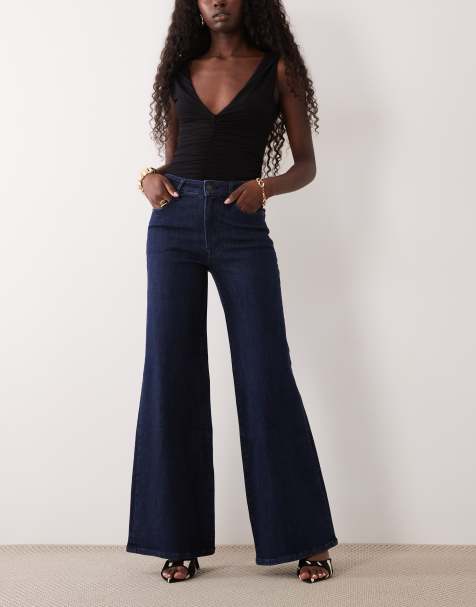 Good American palazzojeans med hög midja i mörkblå tvätt - view 1