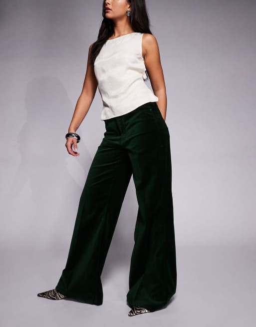 Good American - Pantaloni palazzo in velluto verde pino, 2 di 5