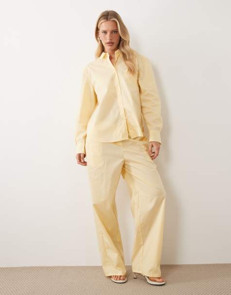 Good American - Parte de un conjunto - Pantalones amarillo limón a rayas sin cierres de popelina con ribete de encaje - view 1