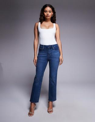 Good American – Petite – Blå raka jeans - view 1
