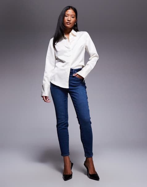 Good American Petite – Blå skinny jeans med mellanljus tvätt - view 1