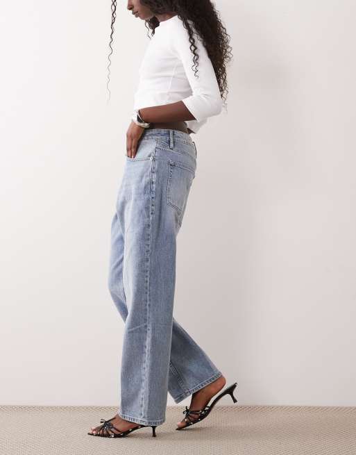 Good American Petite good 90's højtaljede jeans med lige ben i lys blå vask, 2 af 5