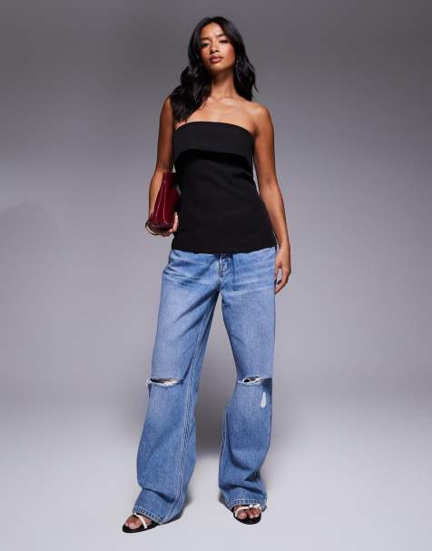 Good American petite good 90s relaxed jeans in mid blue - view 1