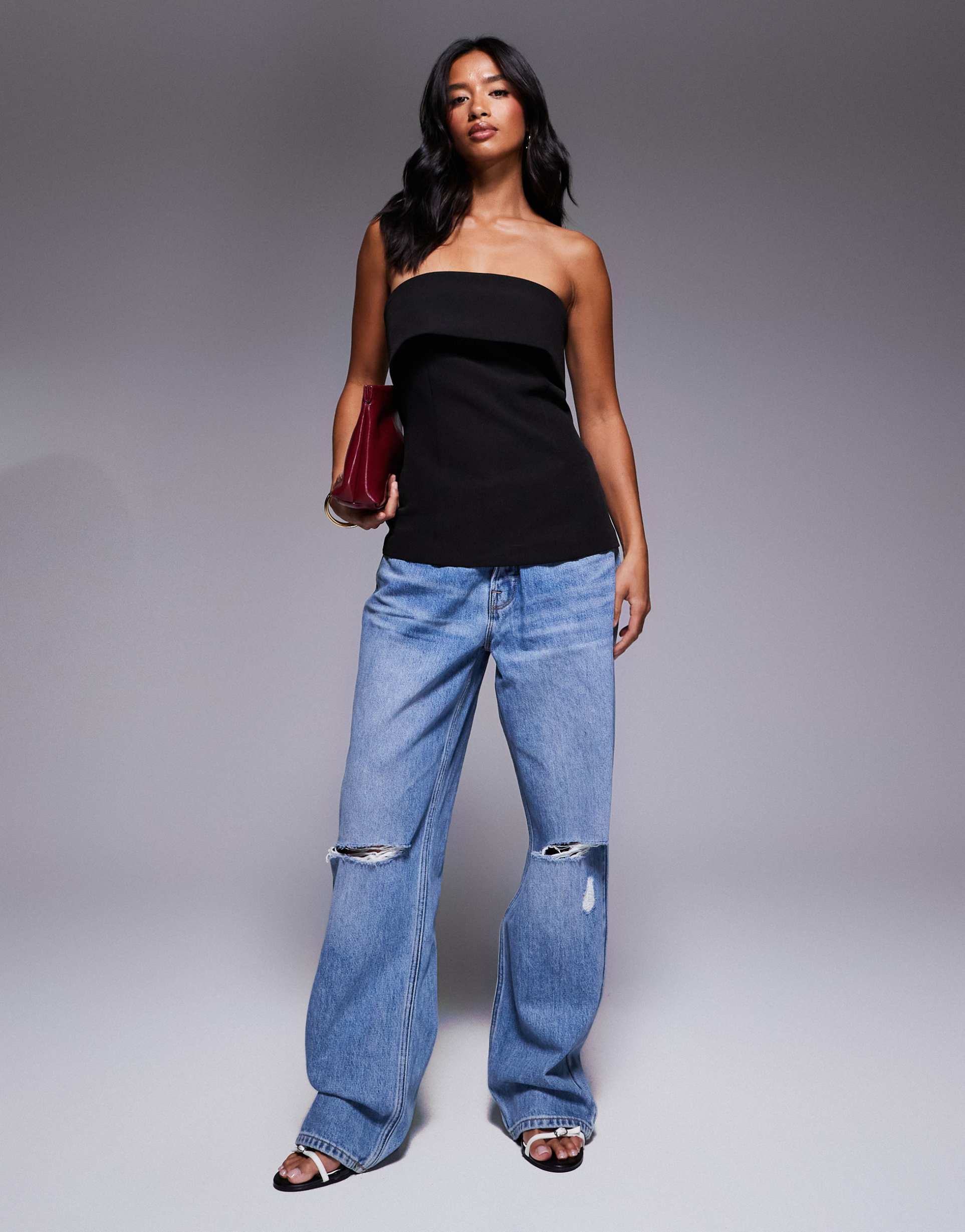 good american petite good 90s relaxed jeans in mid blue