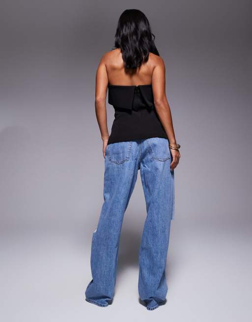 Good American petite good 90s relaxed jeans in mid blue, 3 of 5