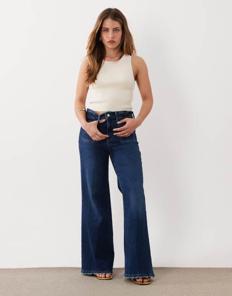 Good American Petite – Good Waist – Ciemnoniebieskie jeansy palazzo z denimu soft tech - view 1