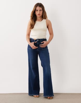 Good Waist - Jean palazzo en tissu technique doux - Bleu foncé délavé-Bleu marine 40