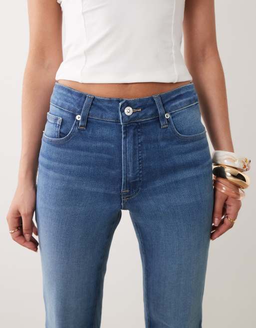 Good American Petite good waist soft tech bootcut jean in mid blue wash, 4 of 5