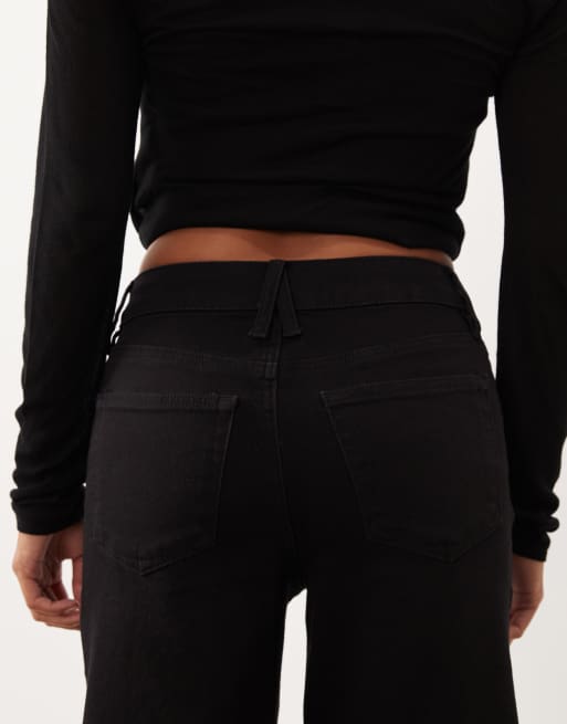 Good American Petite high rise wide leg palazzo jeans in black, 4 of 5