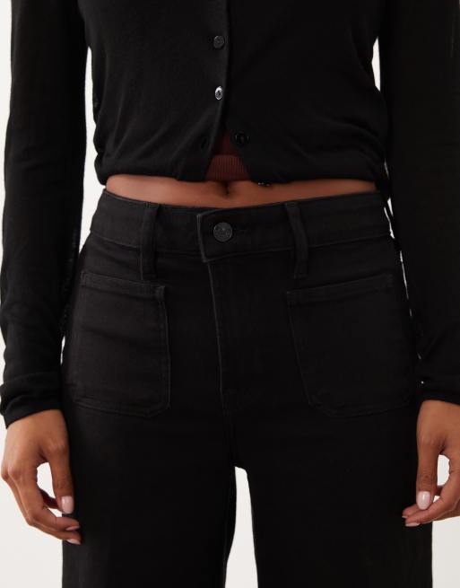 Good American Petite high rise wide leg palazzo jeans in black, 5 of 5