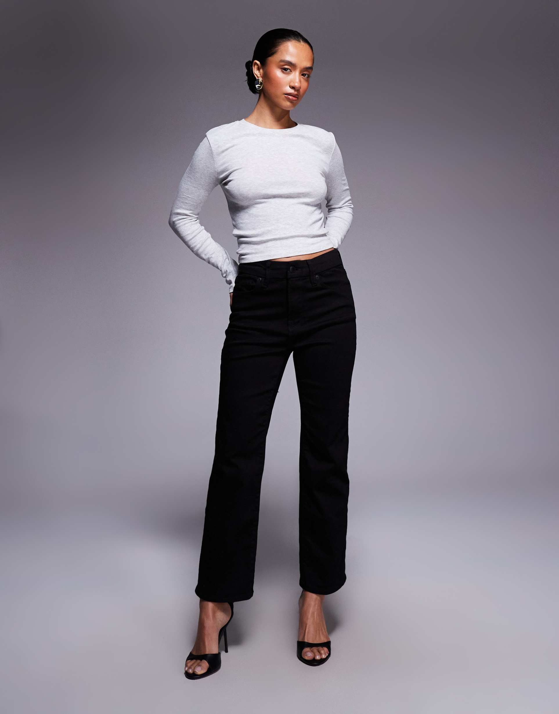 good american petite never fades straight leg jeans in black