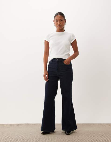 Good American Petite palazzobyxor med hög midja, utsvängda jeans i mörkblå tvätt - view 1