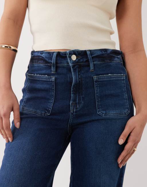 Good American petite soft tech good waist palazzo jeans in dark blue wash, 4 of 5