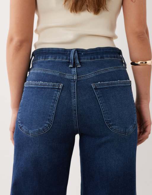 Good American petite soft tech good waist palazzo jeans in dark blue wash, 5 of 5