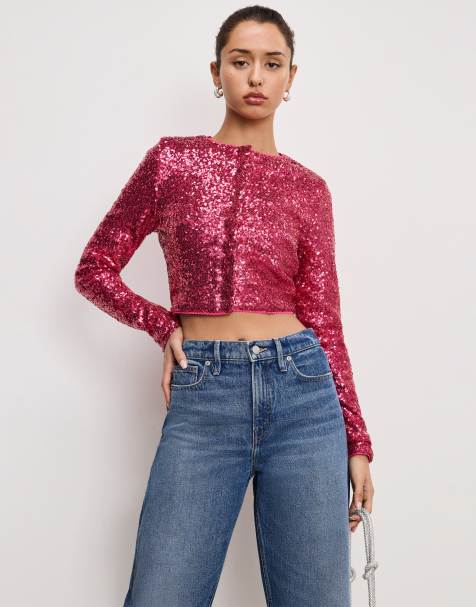 Good American - Pink cardigan i bomuld med pailletter - view 1