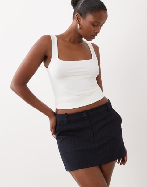 Good American pinstripe tailored mini skirt in navy - view 1