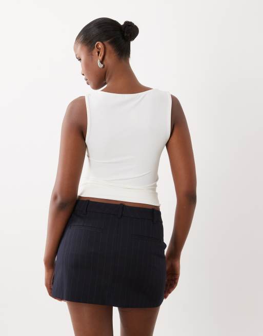 Good American pinstripe tailored mini skirt in navy, 5 of 5