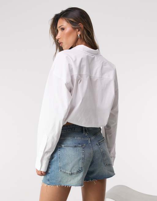 Good American poplin bubble shirt in white, 4 of 4