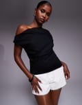 [Good American] Good American poplin off shoulder top in black XL Black 001
