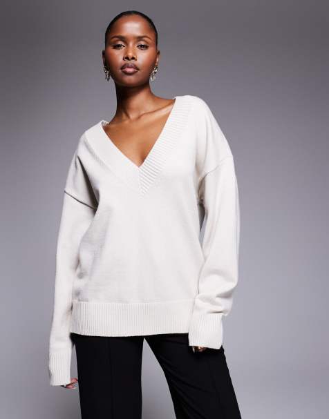 Good American - Pull en maille à décolleté plongeant en V - Crème - view 1