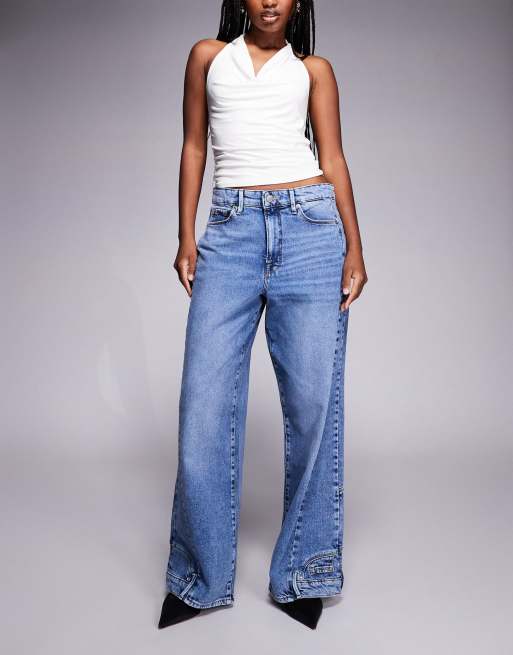 Good American – Reworked – Blå jeans med vida ben och ljus tvätt, del av set