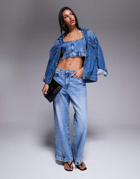 Good American Reworked denim set in light wash blue - view 1