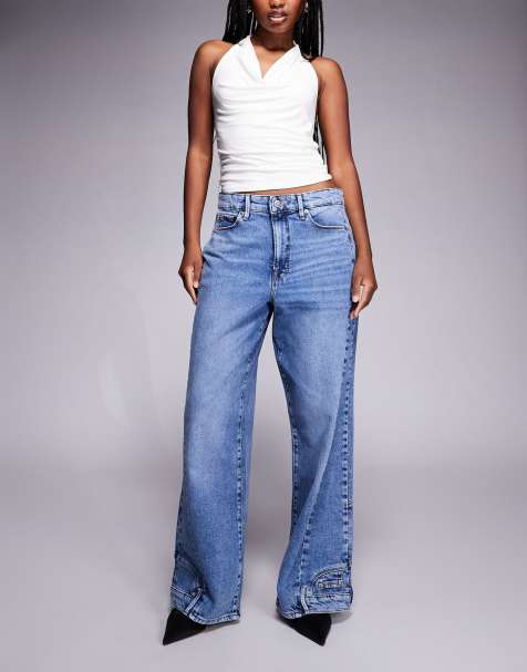 Good American - Reworked - Jeans met wijde pijpen en lichte wassing in blauw, deel van co-ord set - view 1