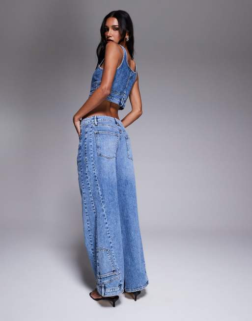 Good American reworked wide leg jeans co-ord in light blue wash, 3 of 5